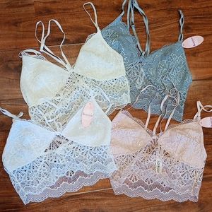 NWT & NWOT Anemone Lace Bralettes White Grey Pink Yellow Bundle Size M/L